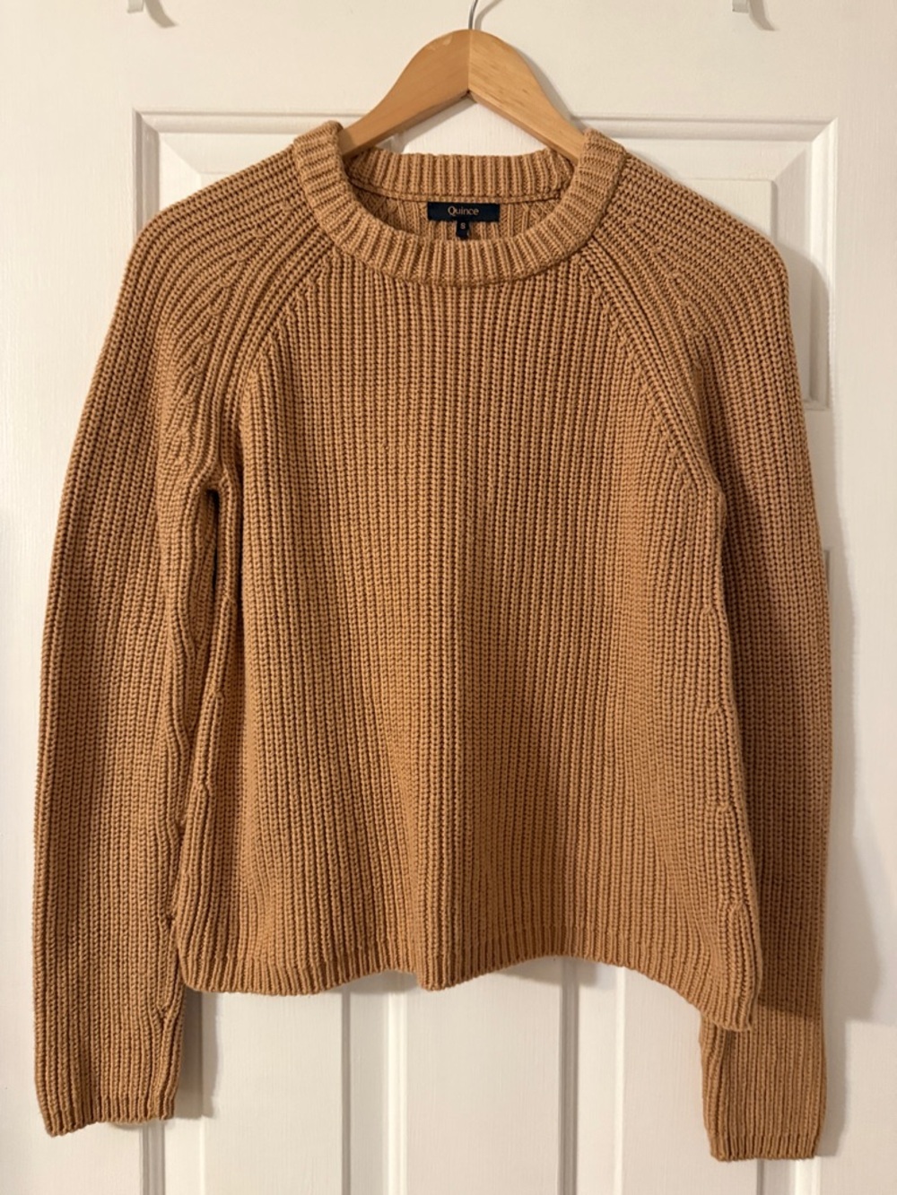 Quince Women's Ribbed Fisherman Crewneck Sweater - Camel